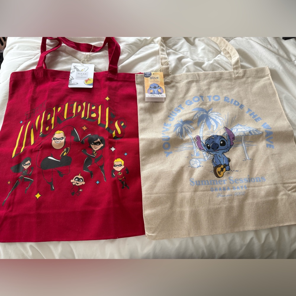 Primark Disney Canvas Totes, set of two (The Incredibles & Stitch)